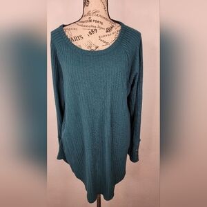 Chaser 2XL Thermal Top Green Waffle Knit Long Sleeve Button Cuffs